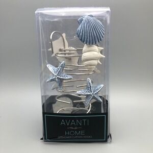Avanti Home Abstract Coastal Shower Curtain Hooks Set of 12 Blue White‎ Beach